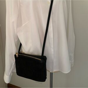 Free People Black Suede Leather Double Zipper Crossbody Bag